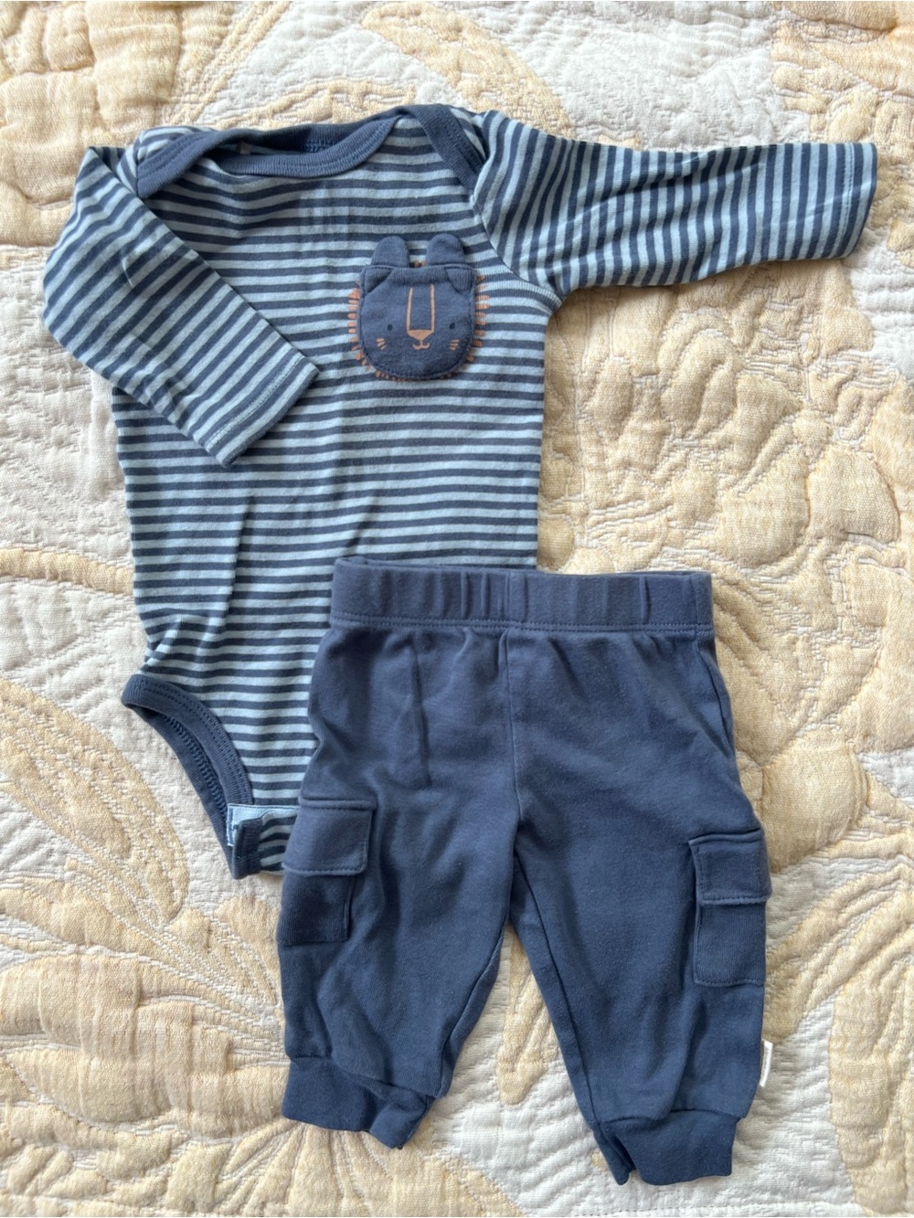 blue onesie and cargo pants set
